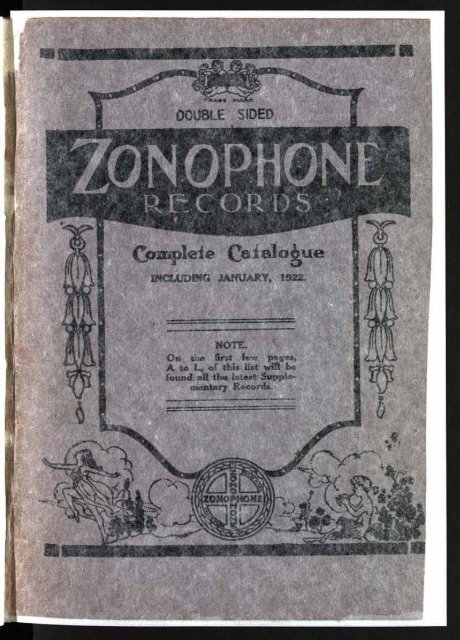 Zonophone Records Complete Catalogue 1922 British Library