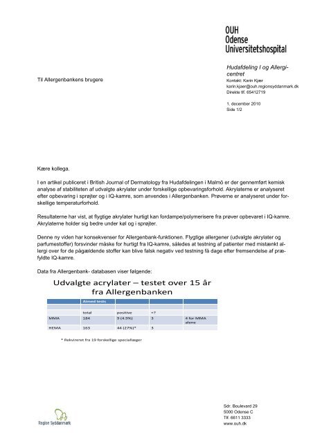 Udvalgte acrylater â testet over 15 Ã¥r fra Allergenbanken