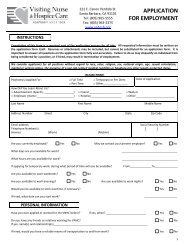 APPLICATION FOR EMPLOYMENT - Visiting Nurse & Hospice Care