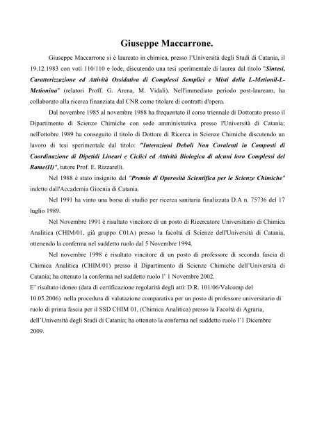 Giuseppe Maccarrone. - Dipartimento di Scienze Chimiche