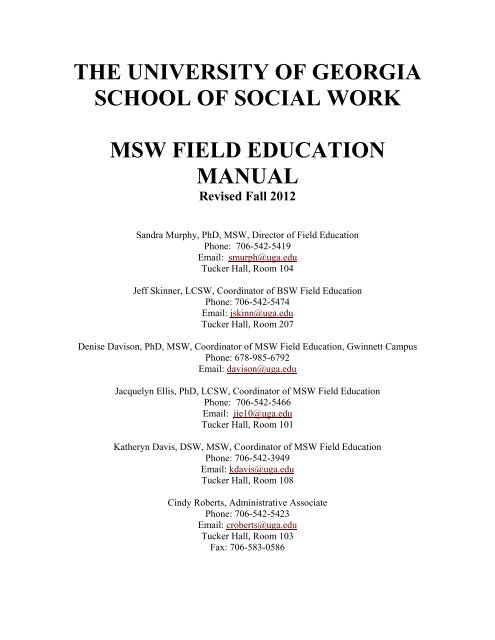 MSW Field Manual - School of Social Work at the University of Georgia