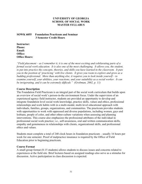 MSW Field Manual - School of Social Work at the University of Georgia