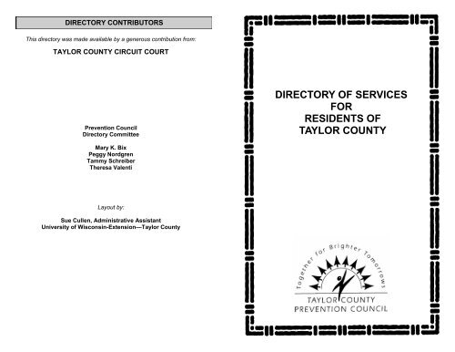 DIRECTORY OF SERVICES FOR RESIDENTS OF TAYLOR COUNTY