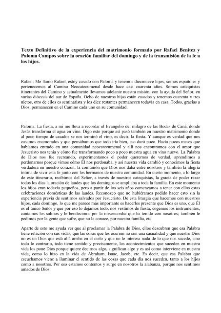 Texto Definitivo de la experiencia del matrimonio formado por ...