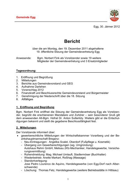 Bericht - Gemeinde Egg