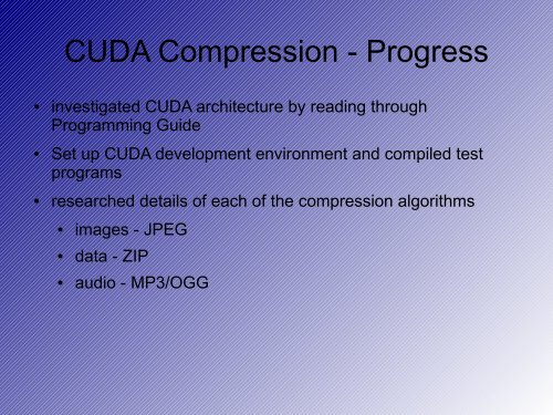 CUDA Compression - Progress - Stanford PPL