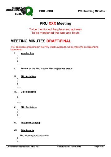 PRU XXX Meeting MEETING MINUTES DRAFT/FINAL