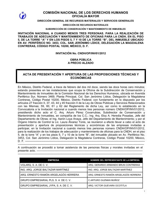 acta de presentaciÃ³n y apertura de las de las proposiciones ...