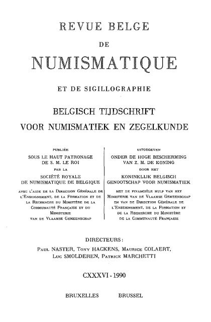 Van De Delen Koninklijk Belgisch Genootschap Voor Numismatiek