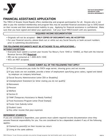 financial assistance application - YMCA of Greater Grand Rapids