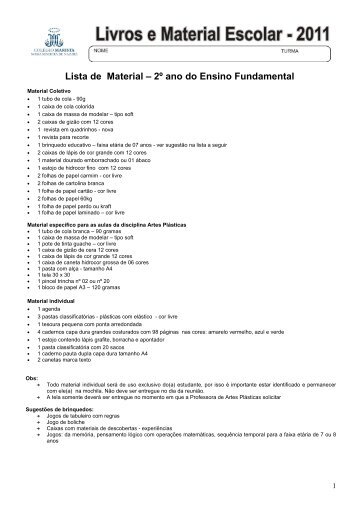 Lista de Material â 2Âº ano do Ensino Fundamental