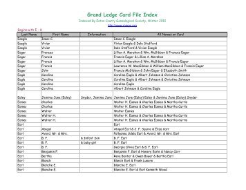 Grand Ledge Card File Index - Eaton County Genealogical Society