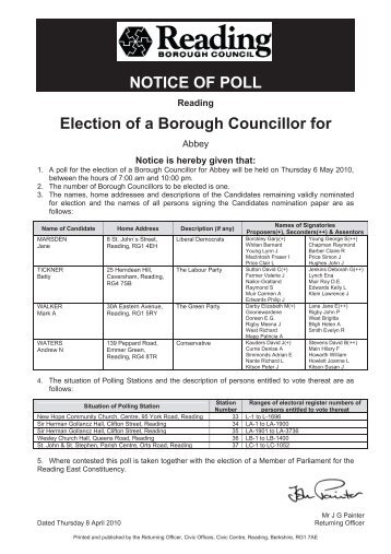 Notice of Poll - Reading Borough Council