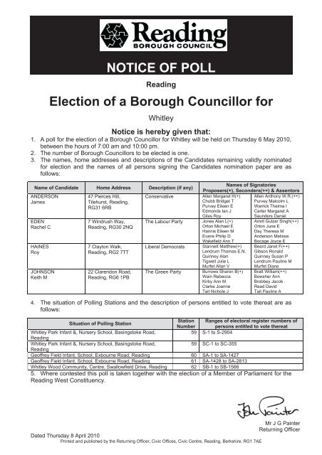 Notice of Poll - Reading Borough Council