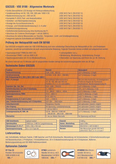 VDE 0100 + 3-Phasen-Netzanalyse GSC53S Listenpreis