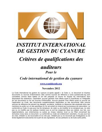 Critères de qualification des auditeurs - International Cyanide ...