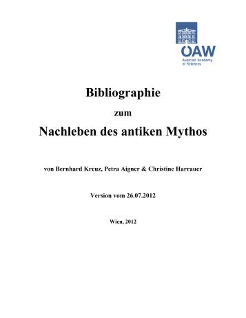 Bibliographie zum Nachleben des antiken Mythos - Department of ...
