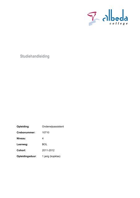 Studiehandleiding Onderijws Assistent Kopklas Albeda College