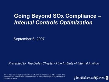 Internal Controls Optimization - IIA Dallas Chapter