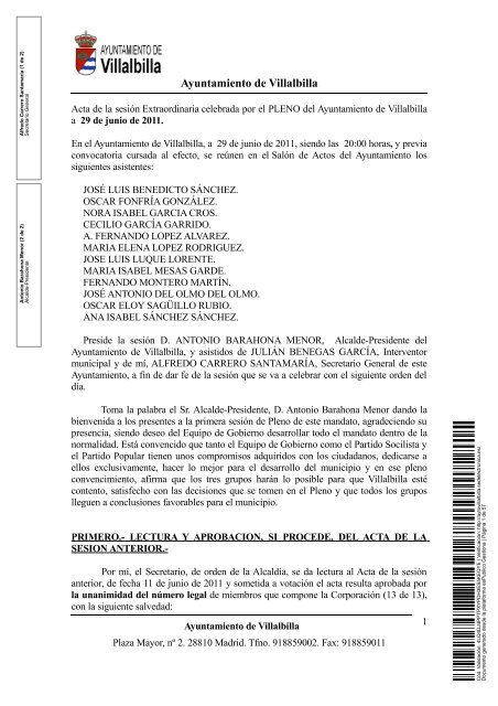 SesiÃ³n de 29 de junio de 2011 - Ayuntamiento Villalbilla