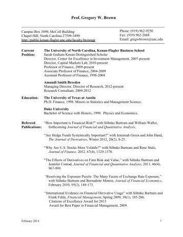 Prof. Gregory W. Brown - The University of North Carolina at Chapel ...