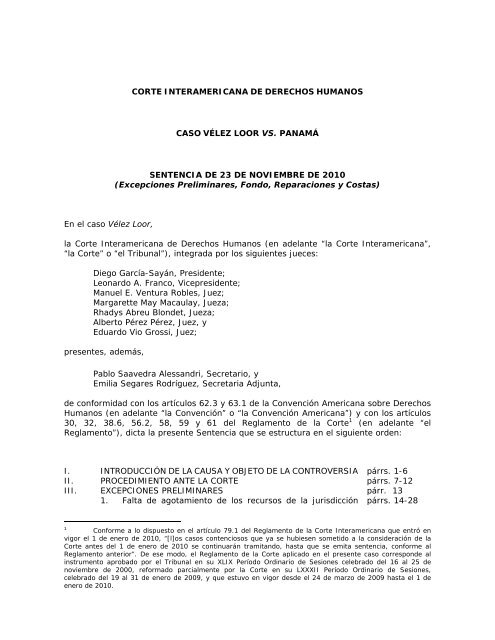 Caso VÃ©lez Loor vs PanamÃ¡. Sentencia de 23 de noviembre ... - Acnur