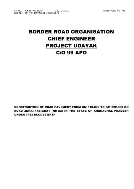 Border Road Organisation Chief Engineer Project Udayak C O 99 Apo