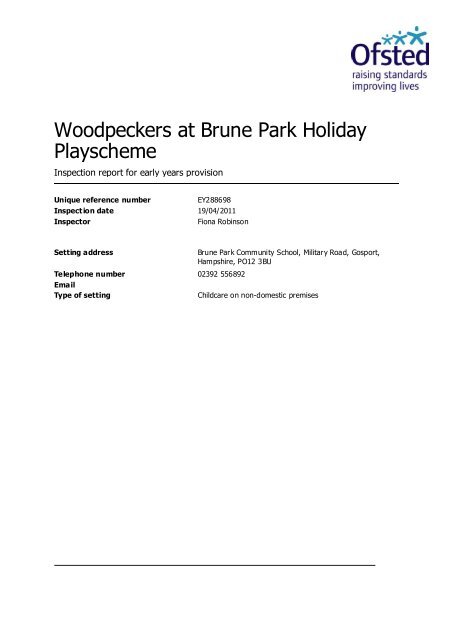 Woodpeckers at Brune Park Holiday Playscheme - Ofsted