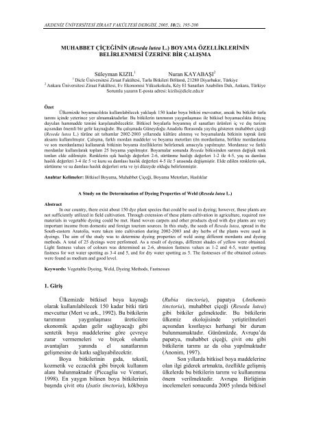 Reseda lutea L. - Akdeniz Üniversitesi Ziraat Fakültesi Dergisi