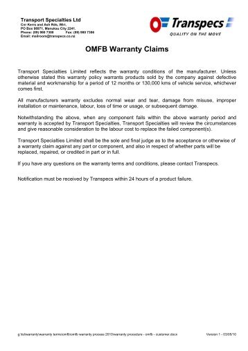 Warranty Procedure - OMFB - Customer.pdf - Transpec