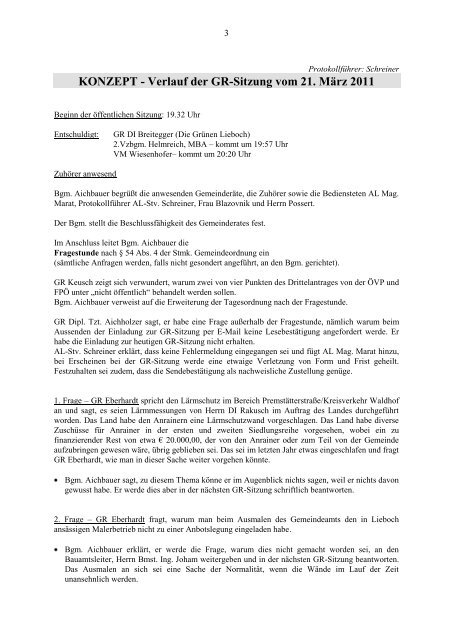 KONZEPT - Verlauf der GR-Sitzung vom 21. März 2011 - ÖVP Lieboch