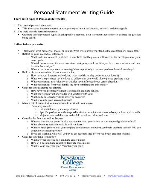 Personal Statement Writing Guide - Keystone College