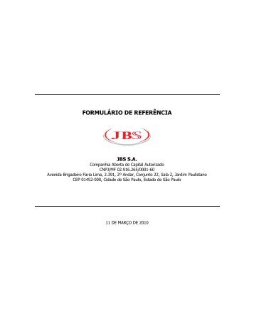 FORMULÃRIO DE REFERÃNCIA - JBS