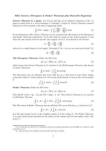 EE2: Green's, Divergence & Stokes' Theorems plus Maxwell's ...