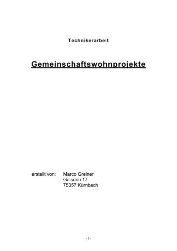 Technikerarbeit Gemeinschaftswohnprojekte - Oekosiedlungen.de