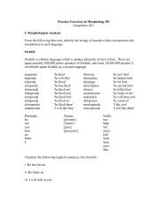 Practice Exercises in Morphology III Linguistics 201 I. Morphological ...