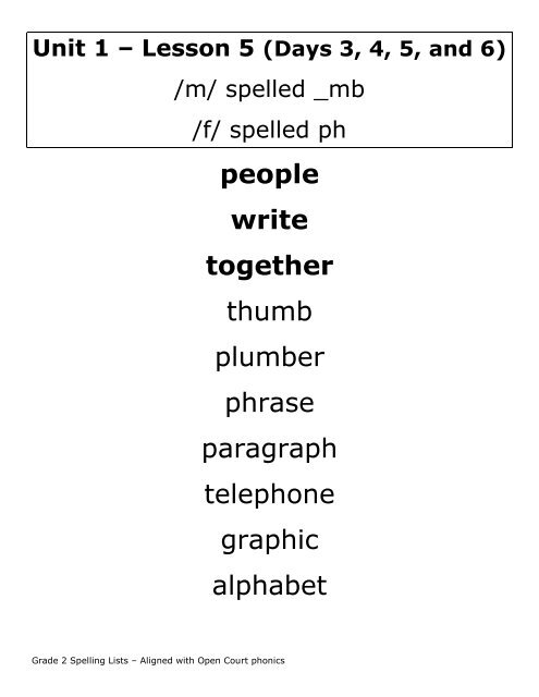 Grade 2 Spelling Lists - Paterson Public Schools