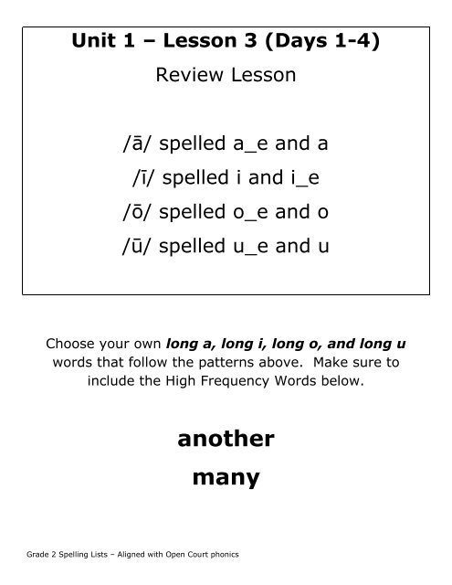 Grade 2 Spelling Lists - Paterson Public Schools