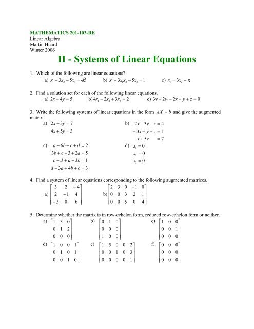 II - Systems of Linear Equations - SLC Home Page