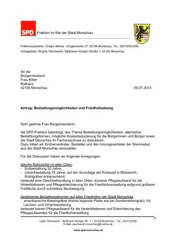 Antrag der SPD-Ratsvertreterin Brigitte Olschewski alternative ...