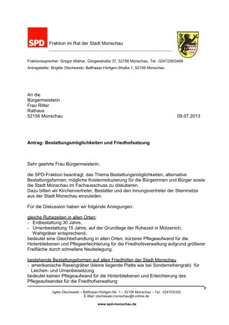 Antrag der SPD-Ratsvertreterin Brigitte Olschewski alternative ...