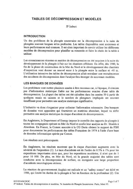 Tables de décompression et modèles J.P. IMBERT format PDF - 411ko