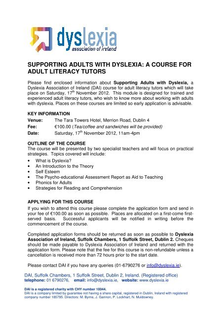supporting adults with dyslexia: a course for adult literacy tutors