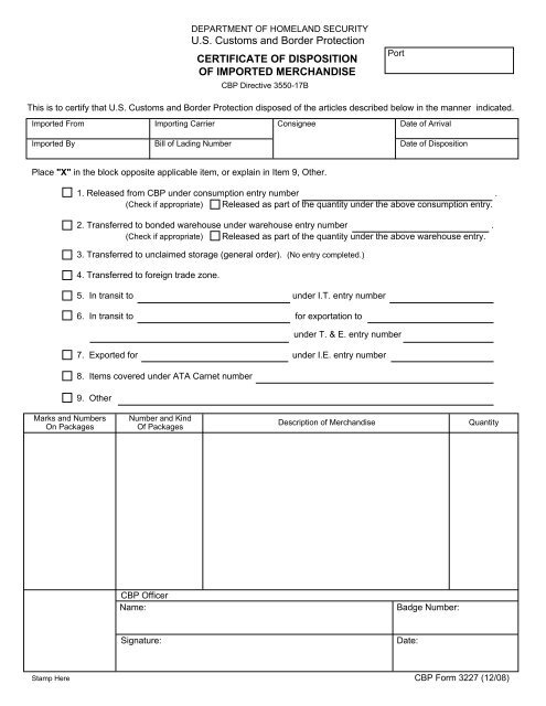 CBP Form 3227 - Forms