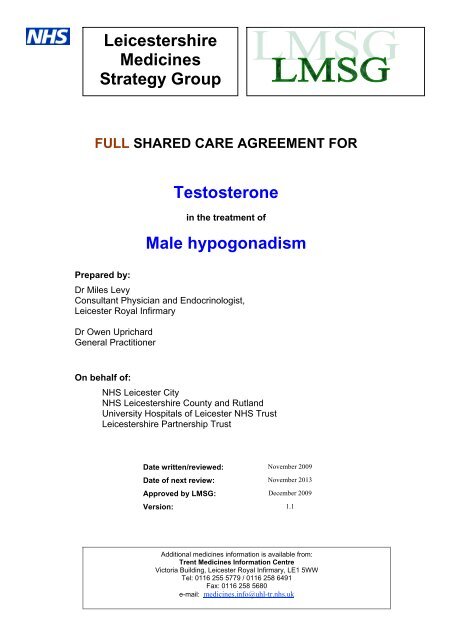 Testosterone for male hypogonadism - Leicestershire Medicines ...