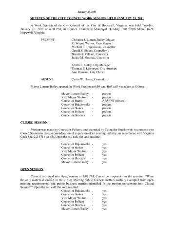 01-25-11 City Council Meeting Minutes Work ... - City of Hopewell