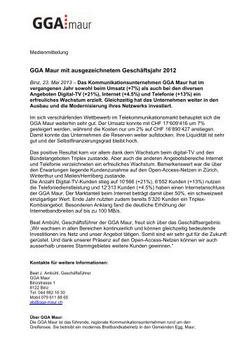 GGA Maur mit ausgezeichnetem GeschÃƒÂ¤ftsjahr 2012 - bei GGA Maur