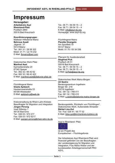 Infodienst Nr. 79 v. MÃ¤rz 2009 - Arbeitskreis Asyl Rheinland-Pfalz