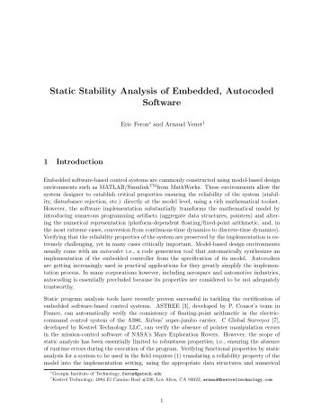 Static Stability Analysis of Embedded, Autocoded Software