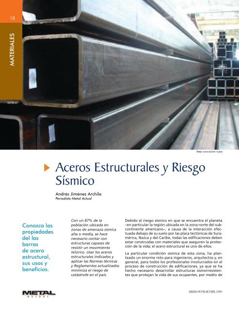 Aceros Estructurales y Riesgo SÃ­smico - Revista Metal Actual